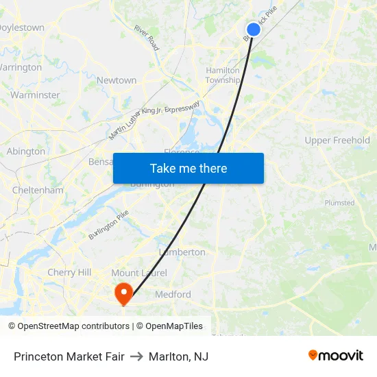Princeton Market Fair to Marlton, NJ map