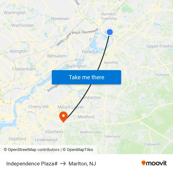 Independence Plaza# to Marlton, NJ map