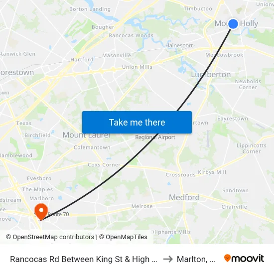 Rancocas Rd Between King St & High St to Marlton, NJ map