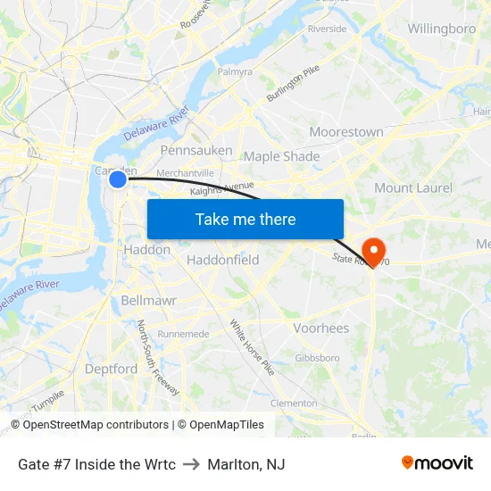 Gate #7 Inside the Wrtc to Marlton, NJ map