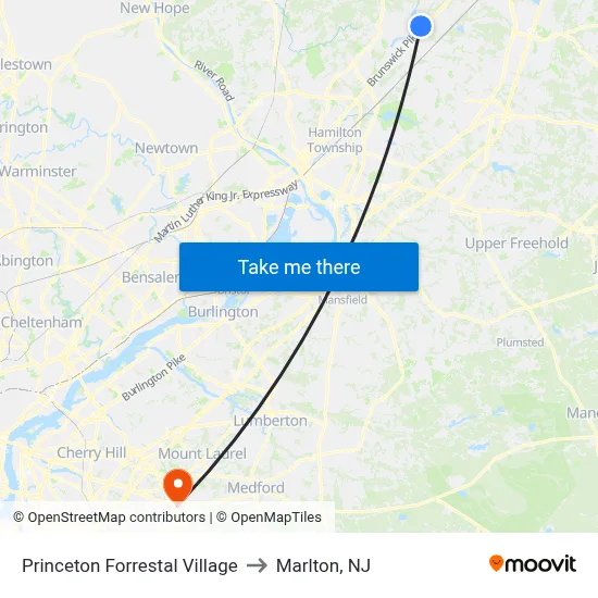 Princeton Forrestal Village to Marlton, NJ map