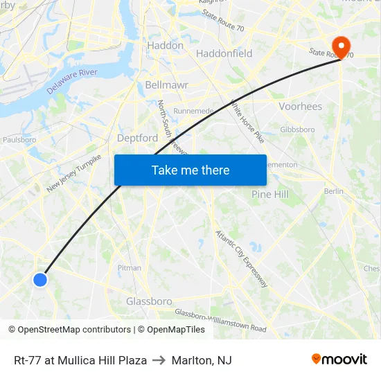 Rt-77 at Mullica Hill Plaza to Marlton, NJ map