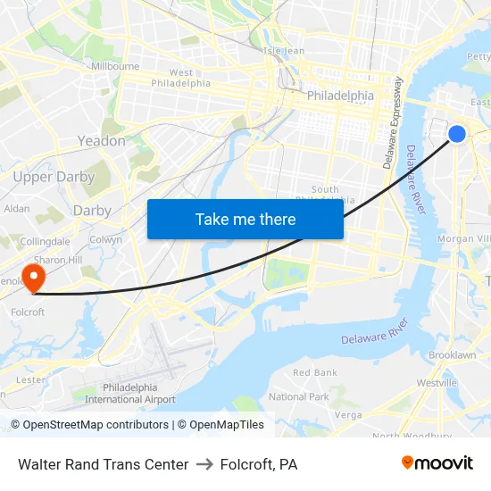Walter Rand Trans Center to Folcroft, PA map