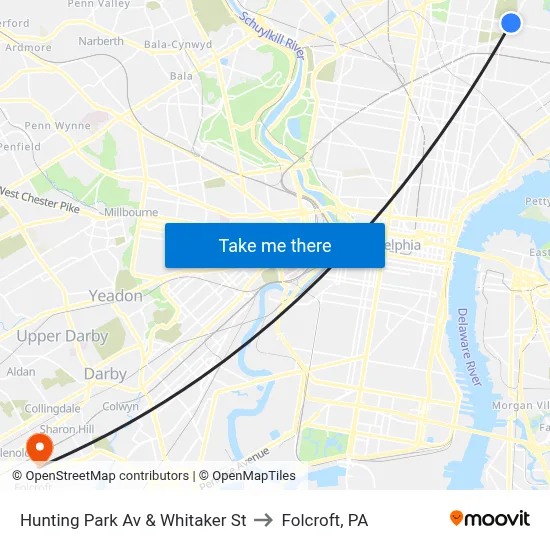 Hunting Park Av & Whitaker St to Folcroft, PA map