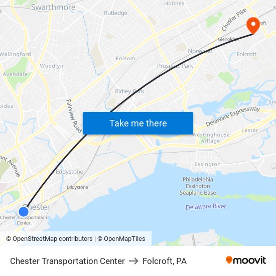 Chester Transportation Center to Folcroft, PA map