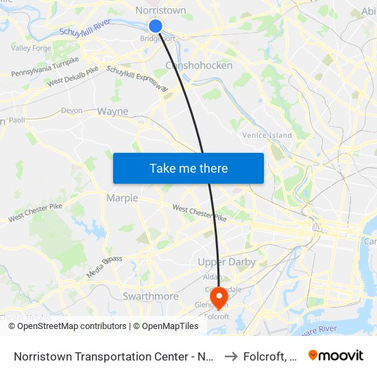 Norristown Transportation Center - Nhsl to Folcroft, PA map