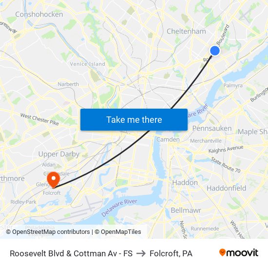 Roosevelt Blvd & Cottman Av - FS to Folcroft, PA map