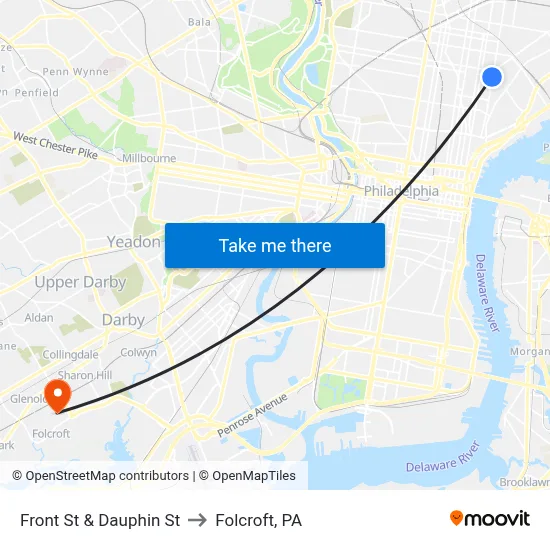 Front St & Dauphin St to Folcroft, PA map