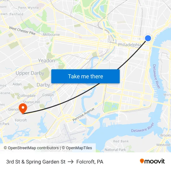 3rd St & Spring Garden St to Folcroft, PA map
