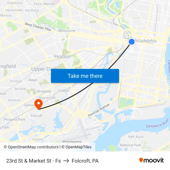 23rd St & Market St - Fs to Folcroft, PA map