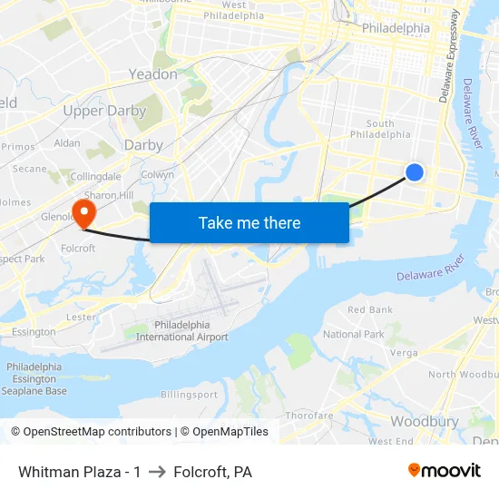 Whitman Plaza - 1 to Folcroft, PA map