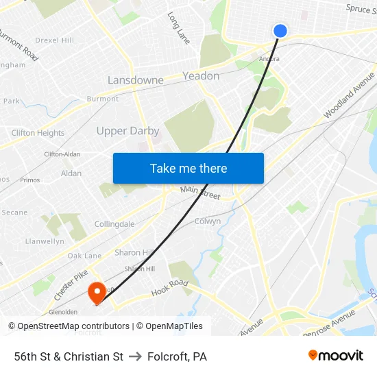 56th St & Christian St to Folcroft, PA map