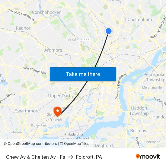 Chew Av & Chelten Av - Fs to Folcroft, PA map