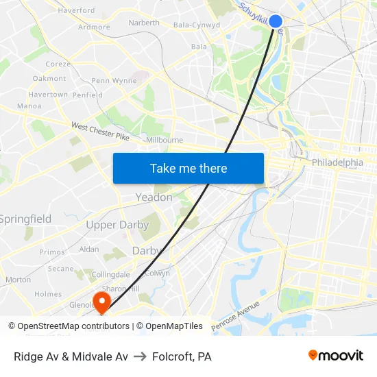 Ridge Av & Midvale Av to Folcroft, PA map