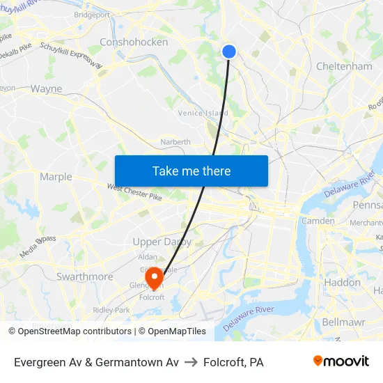 Evergreen Av & Germantown Av to Folcroft, PA map