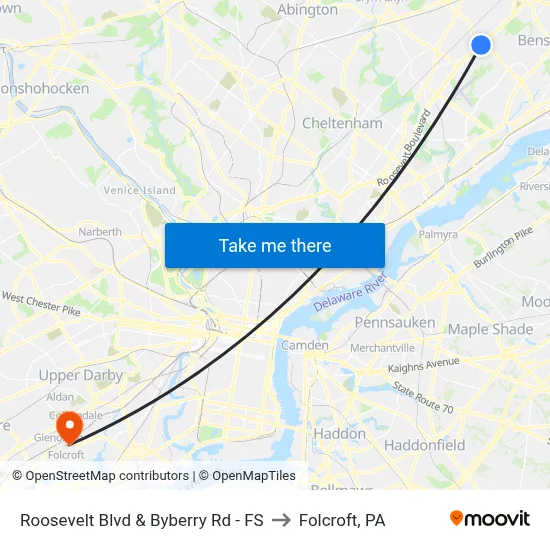 Roosevelt Blvd & Byberry Rd - FS to Folcroft, PA map