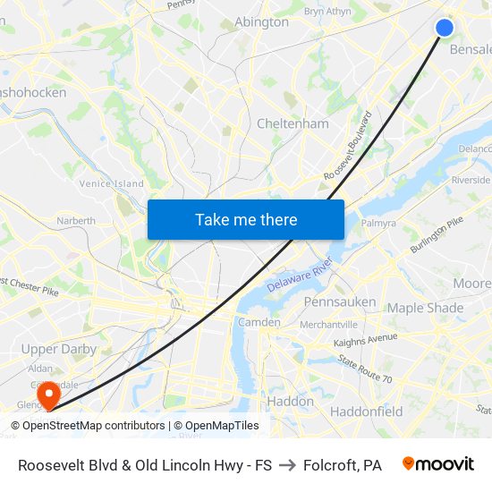 Roosevelt Blvd & Old Lincoln Hwy - FS to Folcroft, PA map