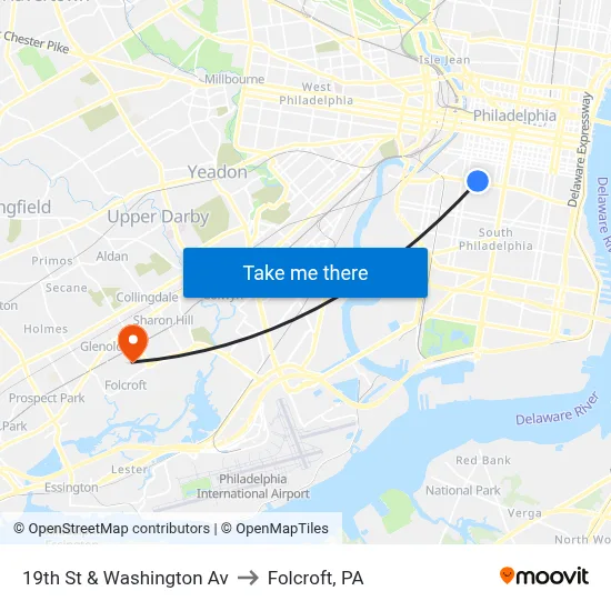 19th St & Washington Av to Folcroft, PA map