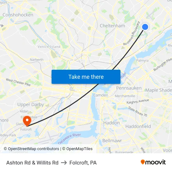 Ashton Rd & Willits Rd to Folcroft, PA map