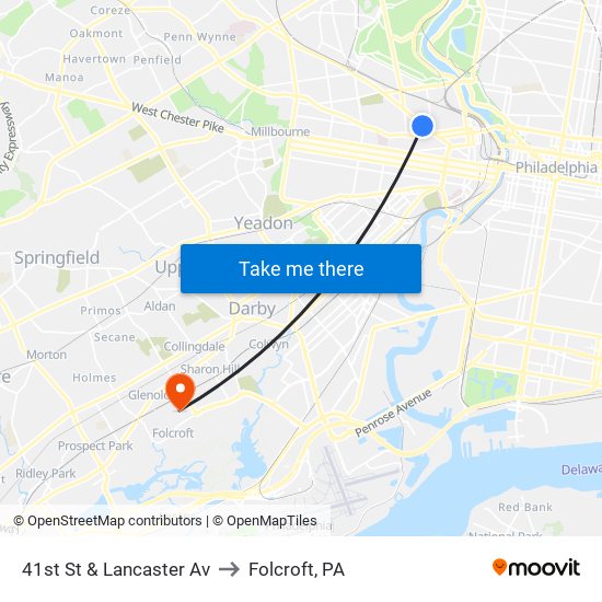 41st St & Lancaster Av to Folcroft, PA map