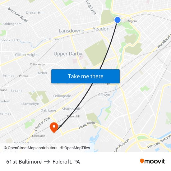 61st-Baltimore to Folcroft, PA map