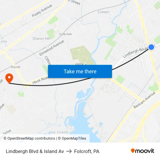 Lindbergh Blvd & Island Av to Folcroft, PA map