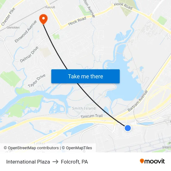 International Plaza to Folcroft, PA map