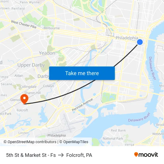 5th St & Market St - Fs to Folcroft, PA map