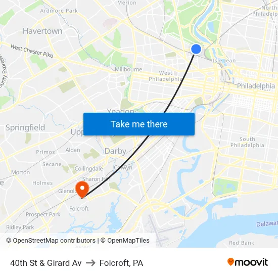 40th St & Girard Av to Folcroft, PA map