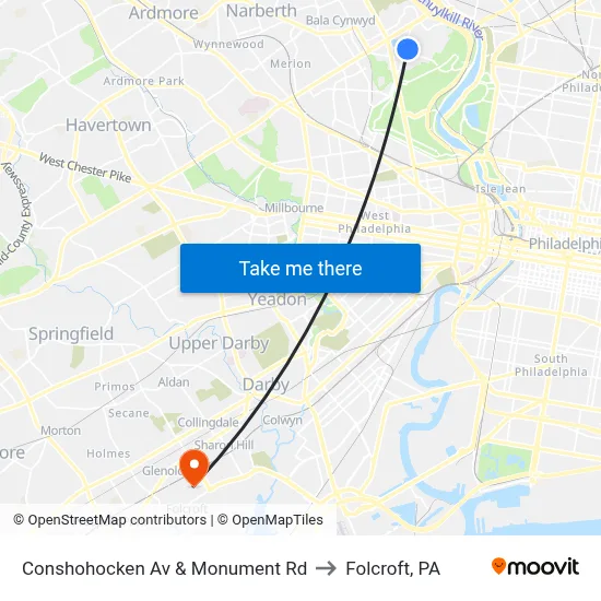Conshohocken Av & Monument Rd to Folcroft, PA map