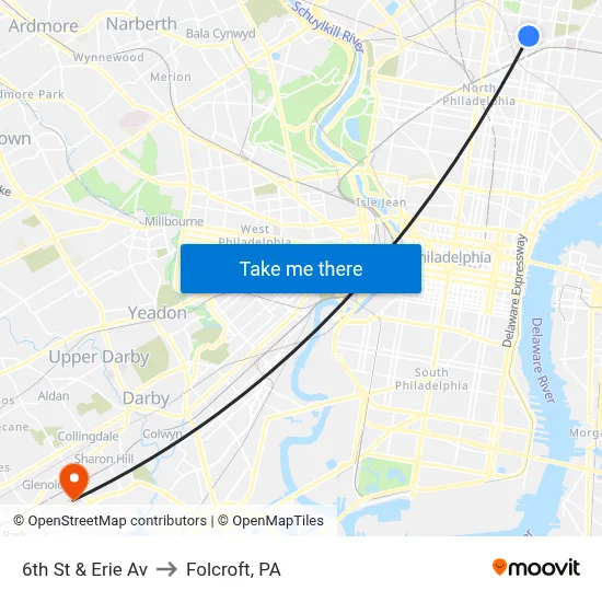 6th St & Erie Av to Folcroft, PA map