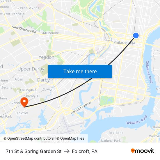 7th St & Spring Garden St to Folcroft, PA map