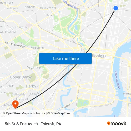 5th St & Erie Av to Folcroft, PA map