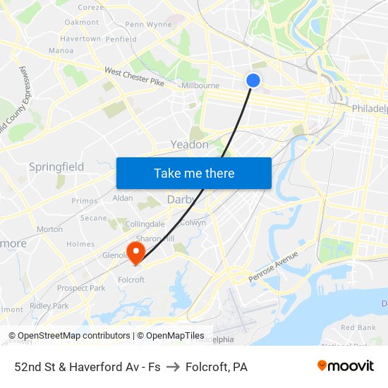 52nd St & Haverford Av - Fs to Folcroft, PA map