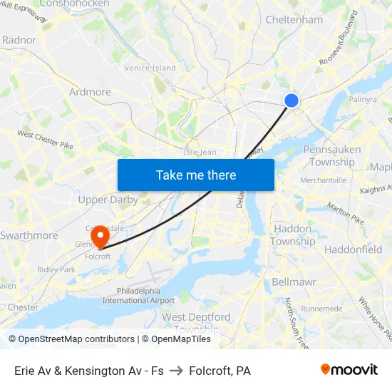 Erie Av & Kensington Av - Fs to Folcroft, PA map