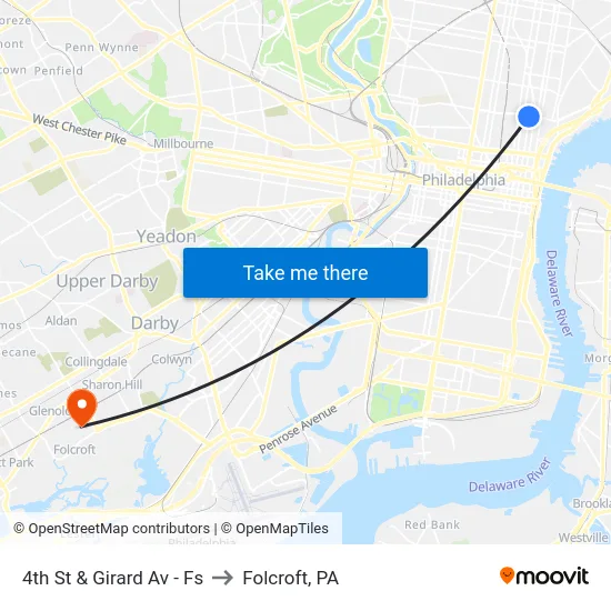 4th St & Girard Av  - Fs to Folcroft, PA map