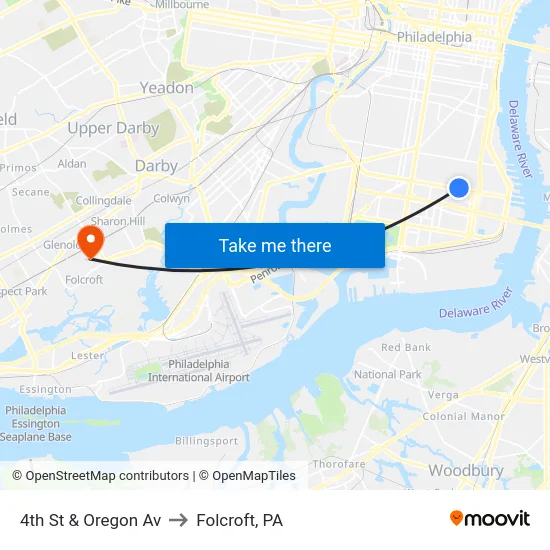 4th St & Oregon Av to Folcroft, PA map