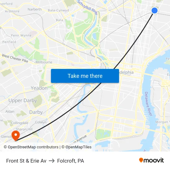 Front St & Erie Av to Folcroft, PA map