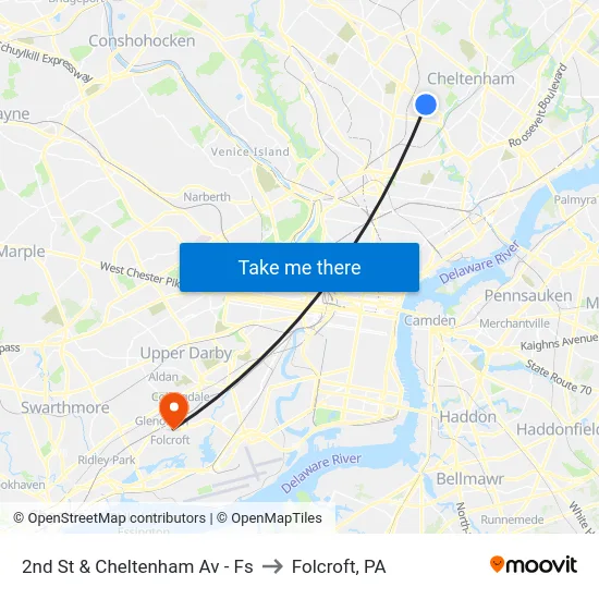 2nd St & Cheltenham Av - Fs to Folcroft, PA map