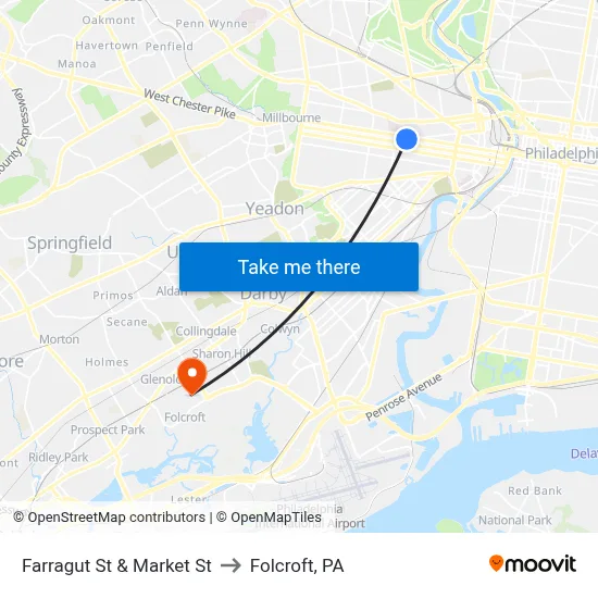 Farragut St & Market St to Folcroft, PA map