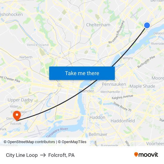 City Line Loop to Folcroft, PA map