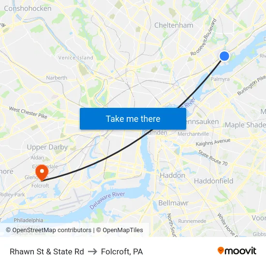 Rhawn St & State Rd to Folcroft, PA map