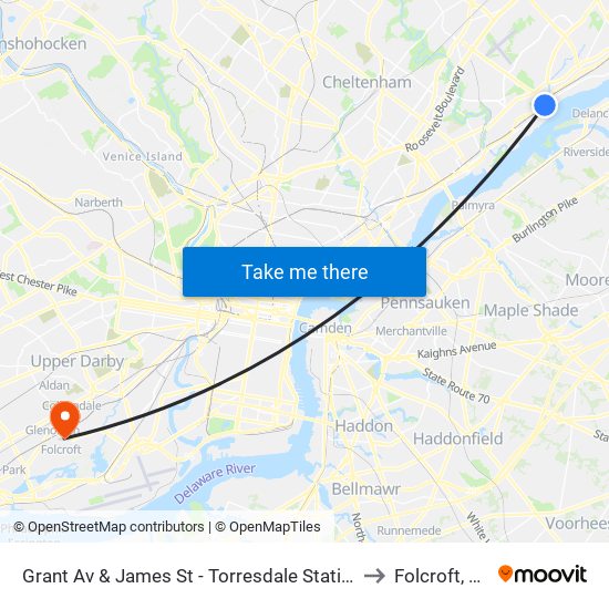 Grant Av & James St - Torresdale Station to Folcroft, PA map