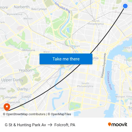 G St & Hunting Park Av to Folcroft, PA map