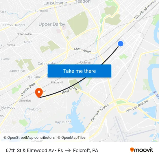 67th St & Elmwood Av - Fs to Folcroft, PA map