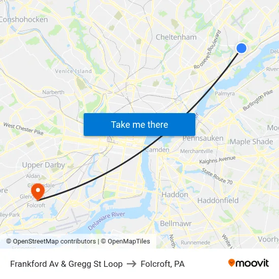 Frankford Av & Gregg St Loop to Folcroft, PA map