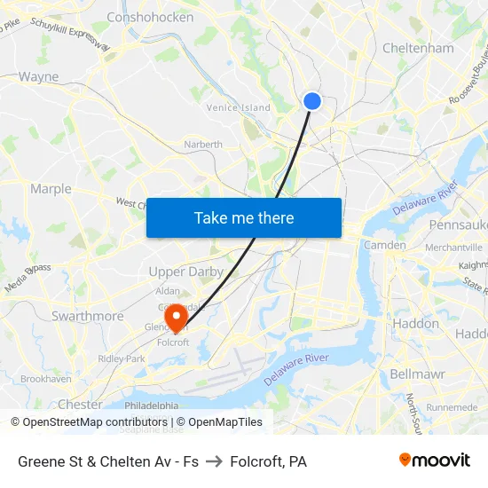 Greene St & Chelten Av - Fs to Folcroft, PA map