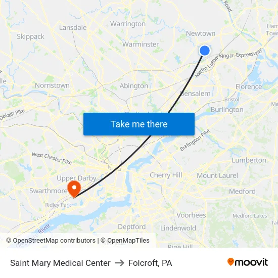 Saint Mary Medical Center to Folcroft, PA map
