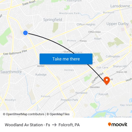 Woodland Av Station - Fs to Folcroft, PA map