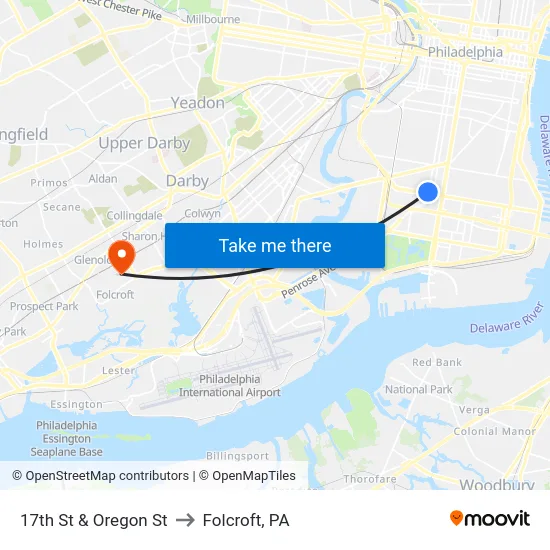 17th St & Oregon St to Folcroft, PA map